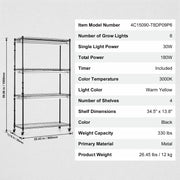 Plant Stand with Grow Lights 4 Tiers 180W 150 cm Tall Plant Grow Shelf V952-GNZWJ150CM90CHT6KV3