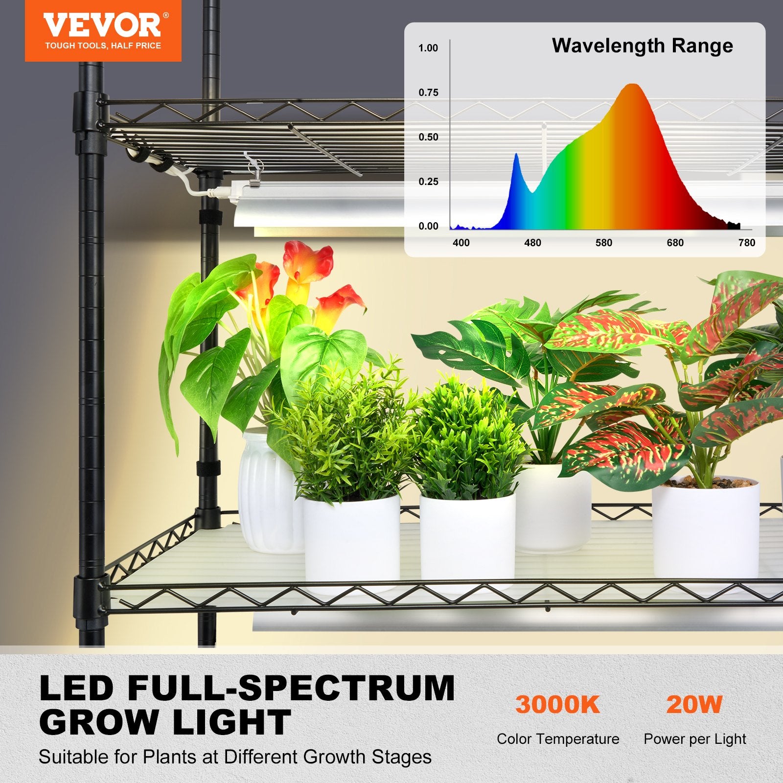 Plant Stand with Grow Light 6 Tiers 200W 59.1" Indoor Plant Grow Shelf V952-GNZWJ180CM12G2SEPV3