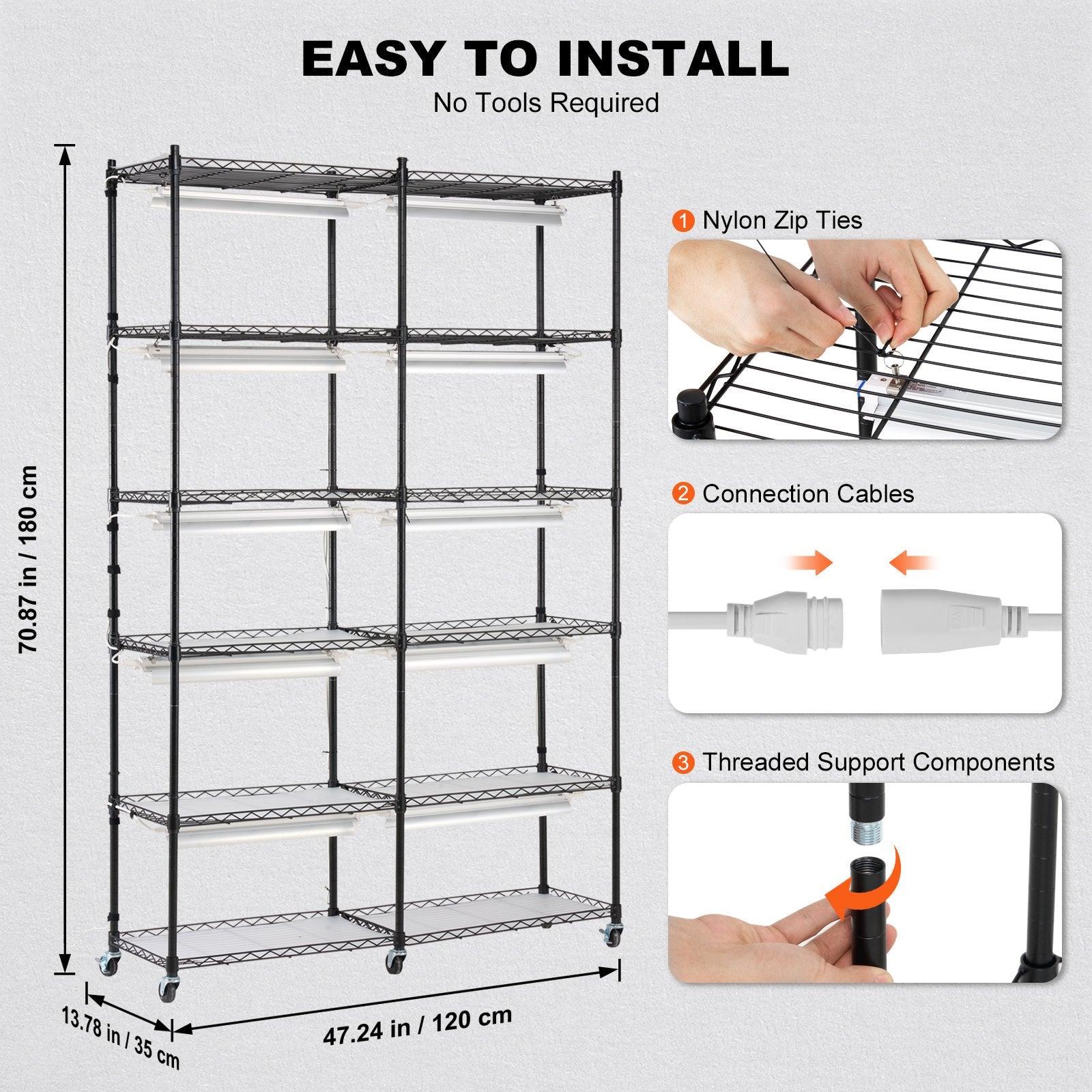 Plant Stand with Grow Light 6 Tiers 200W 59.1" Indoor Plant Grow Shelf V952-GNZWJ180CM12G2SEPV3
