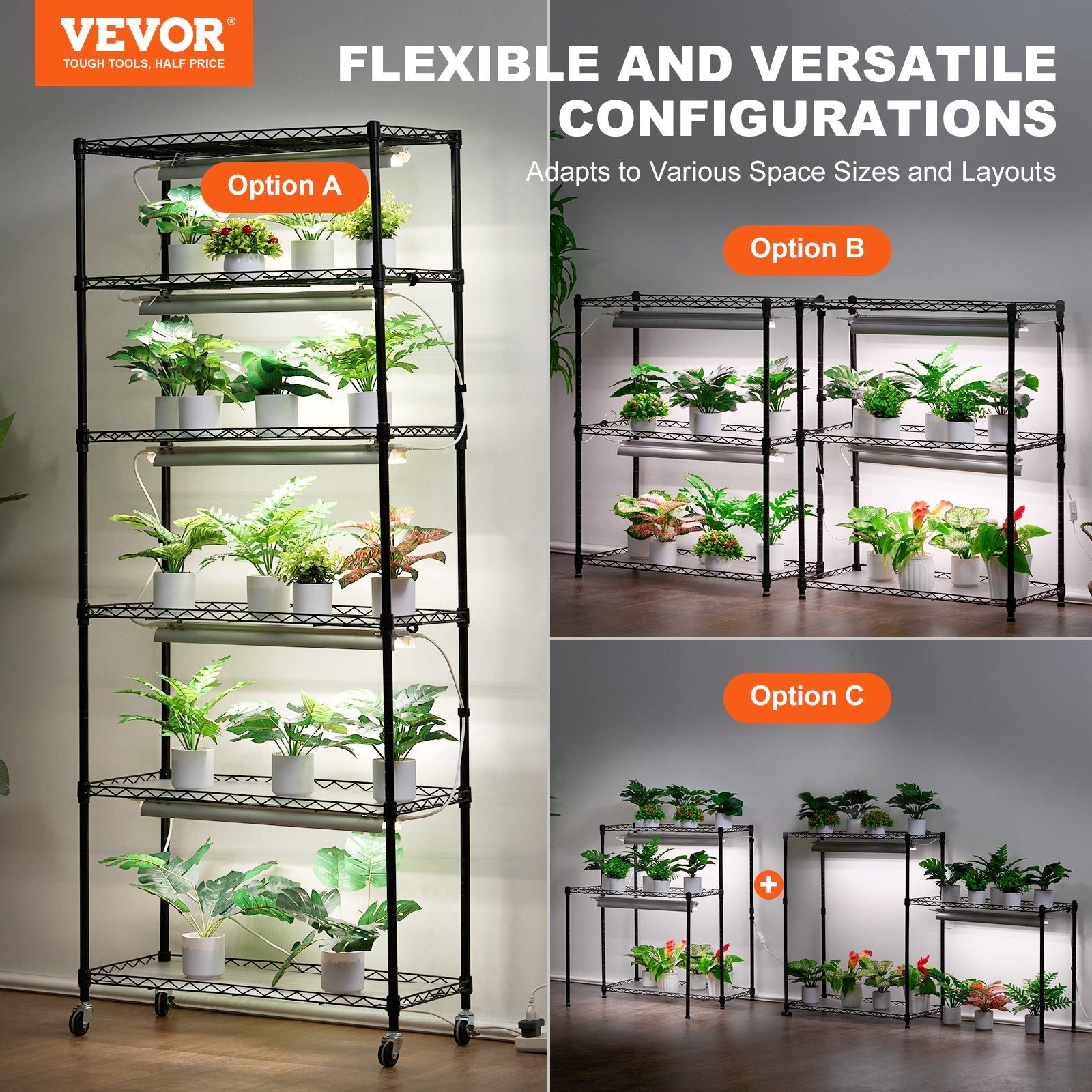 DIY Plant Stand with Grow Lights 6 Tiers 192W 70.9" Tall Plant Grow Shelf V952-GNZWJ180CM75LE0LQV3