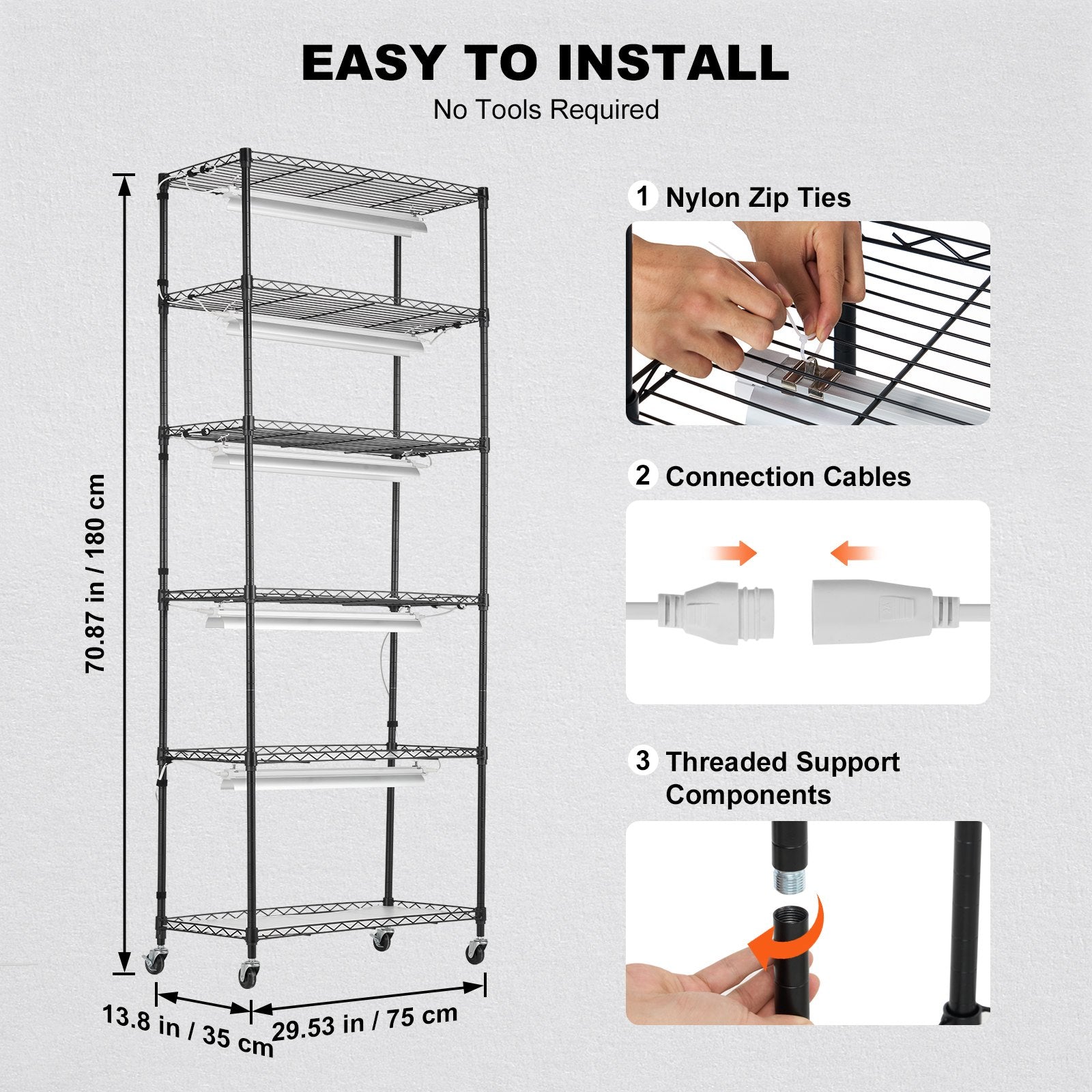 DIY Plant Stand with Grow Lights 6 Tiers 192W 70.9" Tall Plant Grow Shelf V952-GNZWJ180CM75LE0LQV3