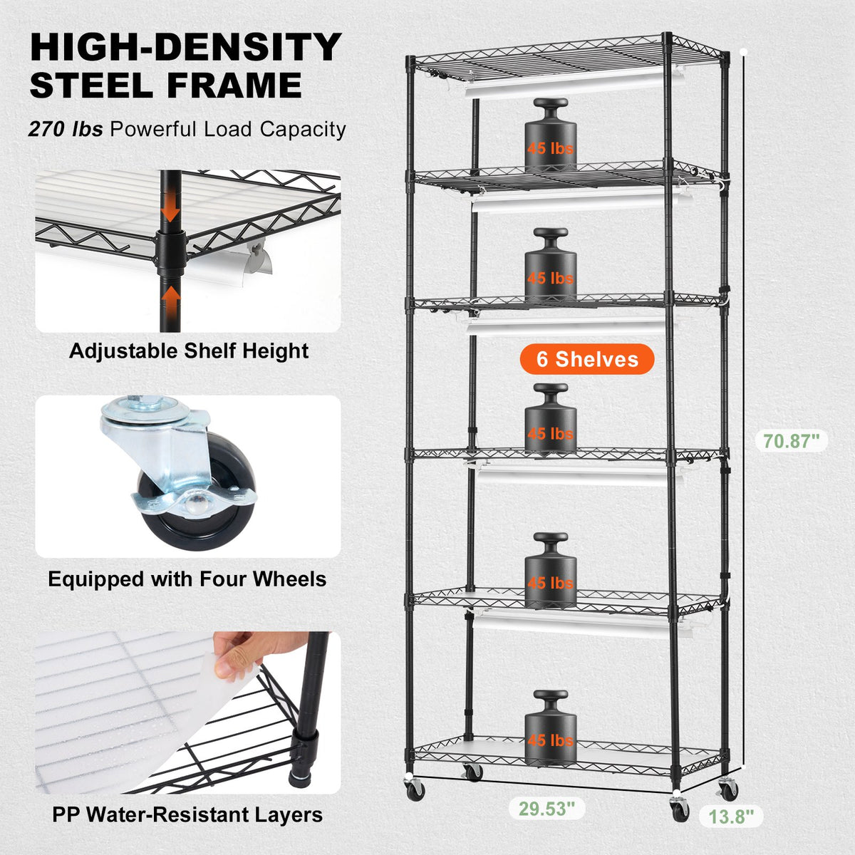 DIY Plant Stand with Grow Lights 6 Tiers 192W 70.9" Tall Plant Grow Shelf V952-GNZWJ180CM75LE0LQV3