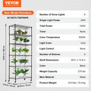 DIY Plant Stand with Grow Lights 6 Tiers 192W 70.9" Tall Plant Grow Shelf V952-GNZWJ180CM75LE0LQV3