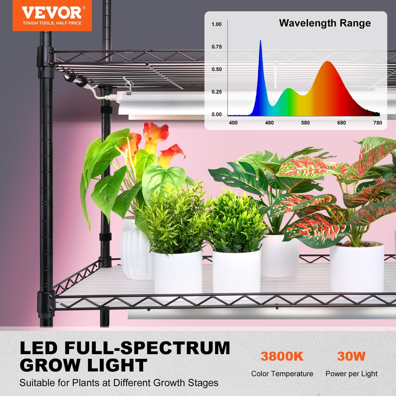 Plant Stand with Grow Light 6 Tiers 180W 180 cm Indoor Plant Grow Shelf V952-GNZWJ180CM90SFKCTV3
