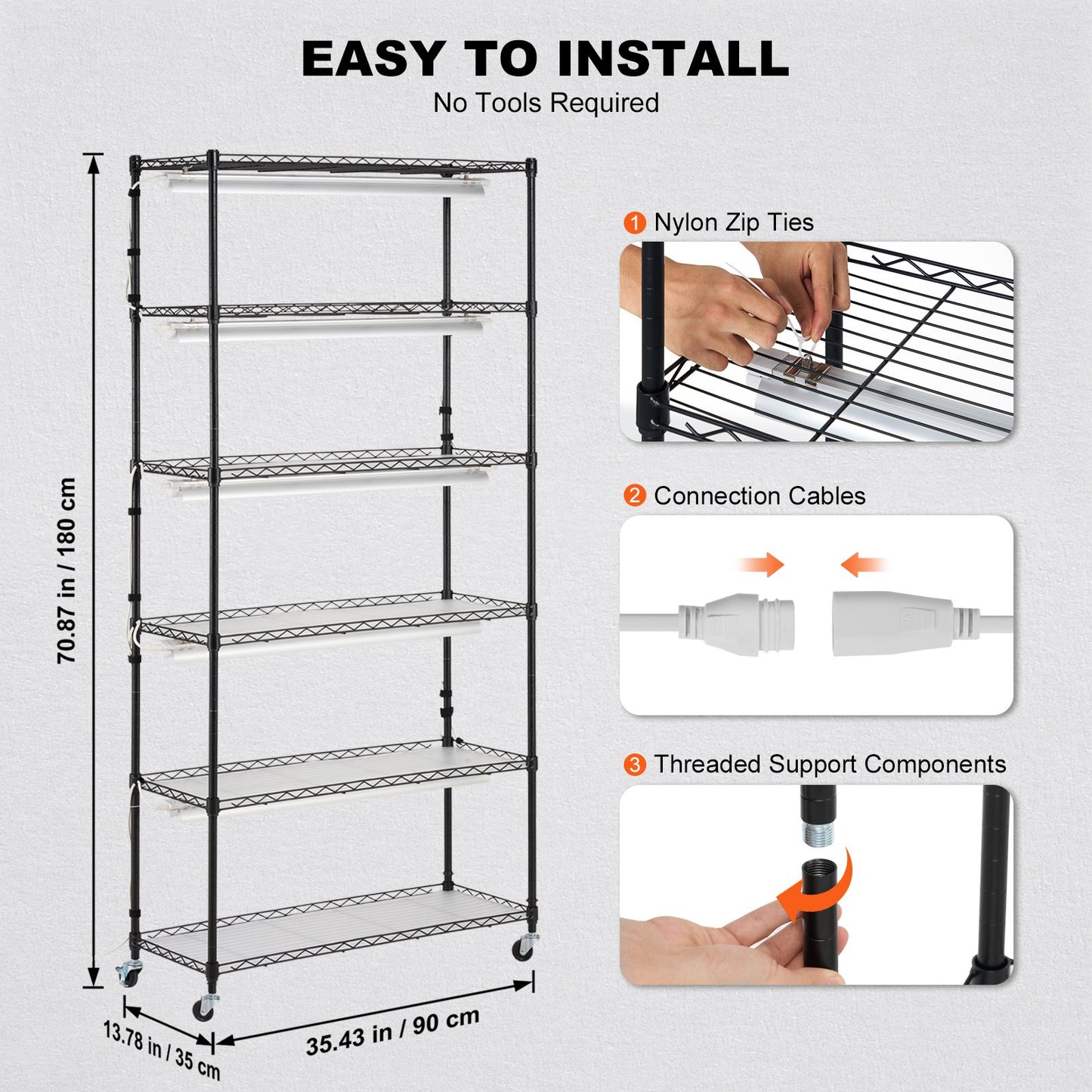 Plant Stand with Grow Light 6 Tiers 180W 180 cm Indoor Plant Grow Shelf V952-GNZWJ180CM90SFKCTV3