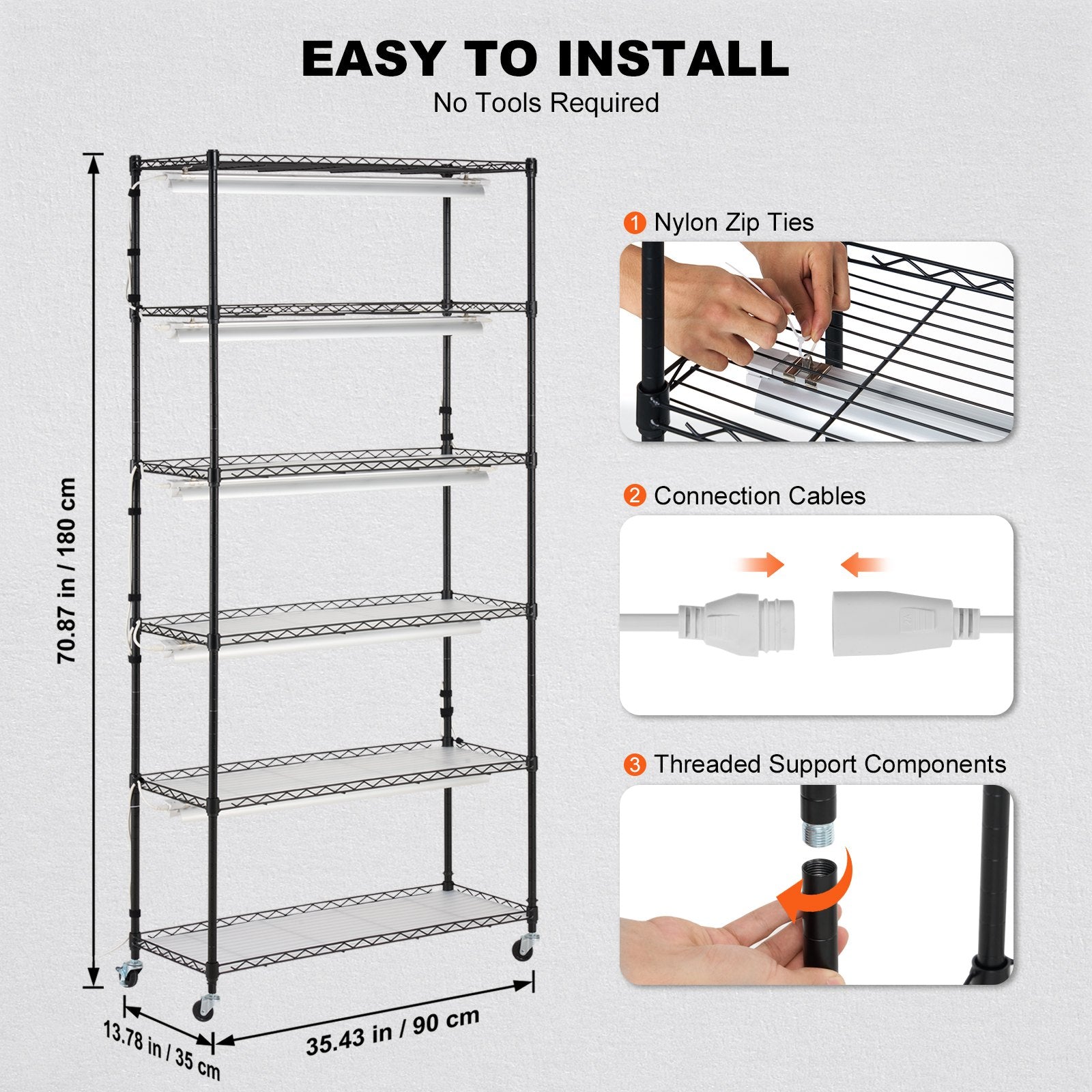 Plant Stand with Grow Light 6 Tiers 180W 180 cm Indoor Plant Grow Shelf V952-GNZWJ180CM90SFKCTV3