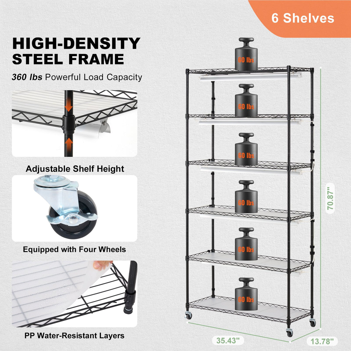 Plant Stand with Grow Light 6 Tiers 180W 180 cm Indoor Plant Grow Shelf V952-GNZWJ180CM90SFKCTV3