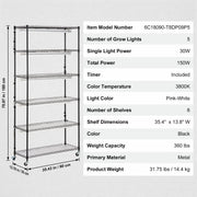 Plant Stand with Grow Light 6 Tiers 180W 180 cm Indoor Plant Grow Shelf V952-GNZWJ180CM90SFKCTV3