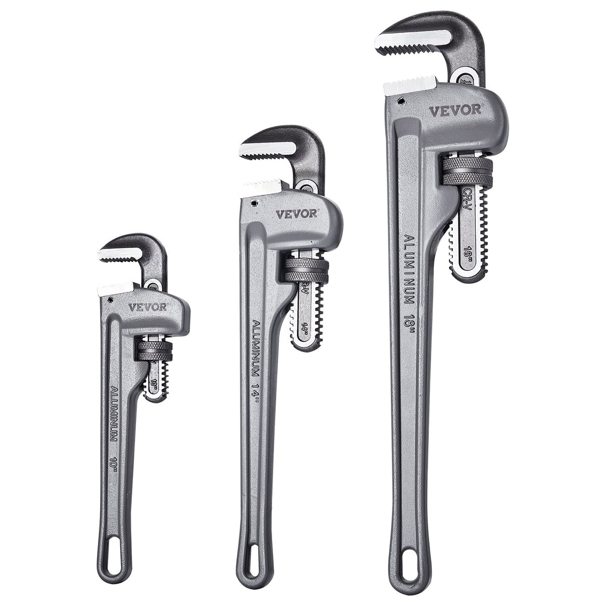 3-Piece Pipe Wrench Set, 10" 14" 18" Aluminum Straight Pipe Wrench, Adjustable Plumbing Wrench, with High V952-GQBS101418IN6D4SMV0