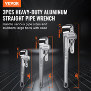 3-Piece Pipe Wrench Set, 10" 14" 18" Aluminum Straight Pipe Wrench, Adjustable Plumbing Wrench, with High V952-GQBS101418IN6D4SMV0