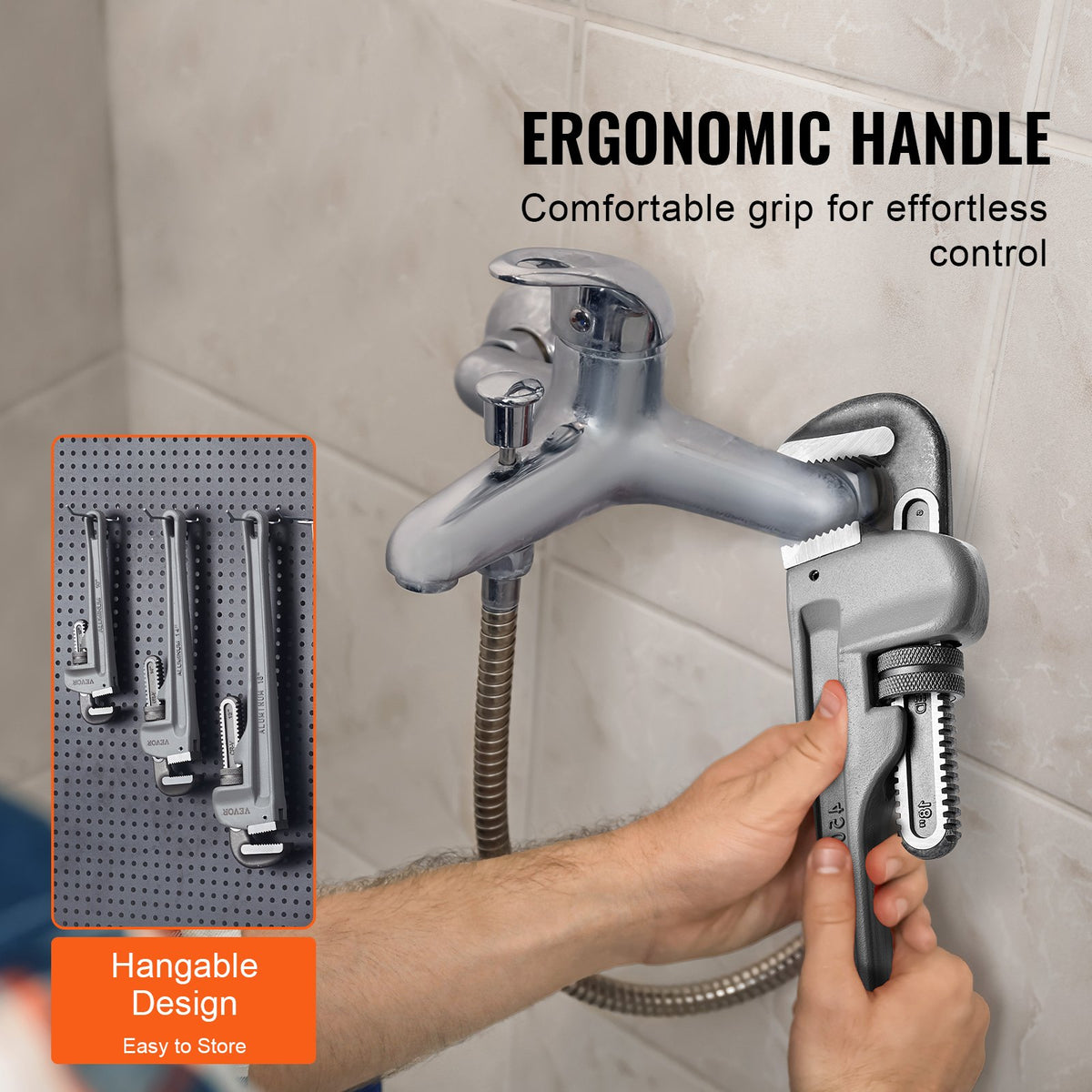3-Piece Pipe Wrench Set, 10" 14" 18" Aluminum Straight Pipe Wrench, Adjustable Plumbing Wrench, with High V952-GQBS101418IN6D4SMV0