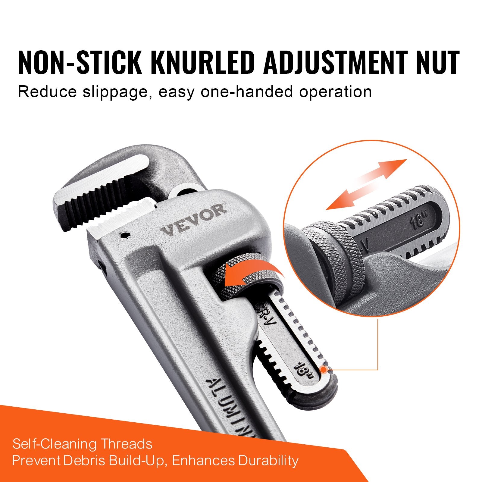 3-Piece Pipe Wrench Set, 10" 14" 18" Aluminum Straight Pipe Wrench, Adjustable Plumbing Wrench, with High V952-GQBS101418IN6D4SMV0