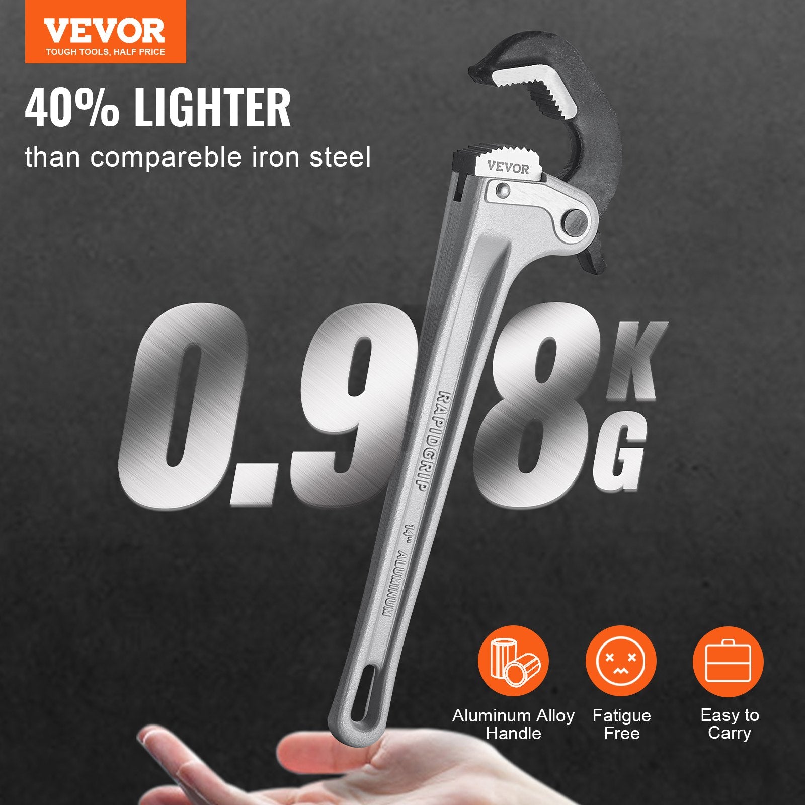Pipe Wrench, 14" Aluminum Straight Pipe Wrench, Automatic Jaw Adjustment, Adjustable Plumbing Wrench, Easy to V952-GQBS14INCHZG5HXBPV0