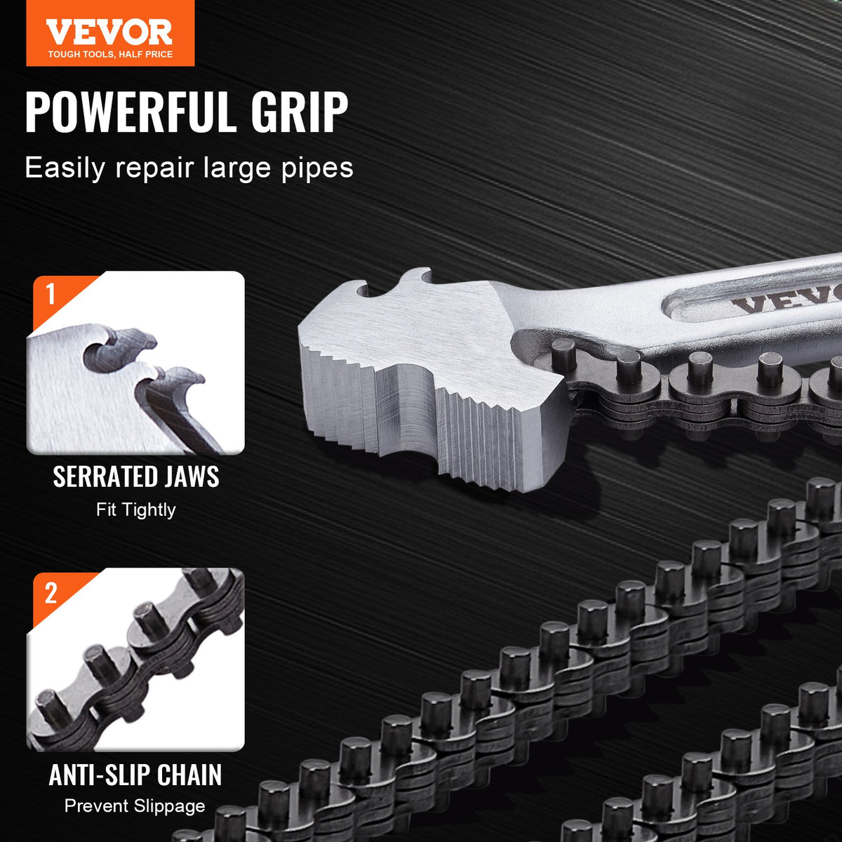 Chain Wrench, 48 inch Chain Pipe Wrench, 13.4 inch Diameter Capacity, CRV Reversible Pipe Fitting Tool Wrench V952-GQBSLT48INCHG4URHV0