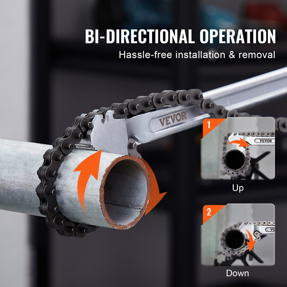 Chain Wrench, 48 inch Chain Pipe Wrench, 13.4 inch Diameter Capacity, CRV Reversible Pipe Fitting Tool Wrench V952-GQBSLT48INCHG4URHV0