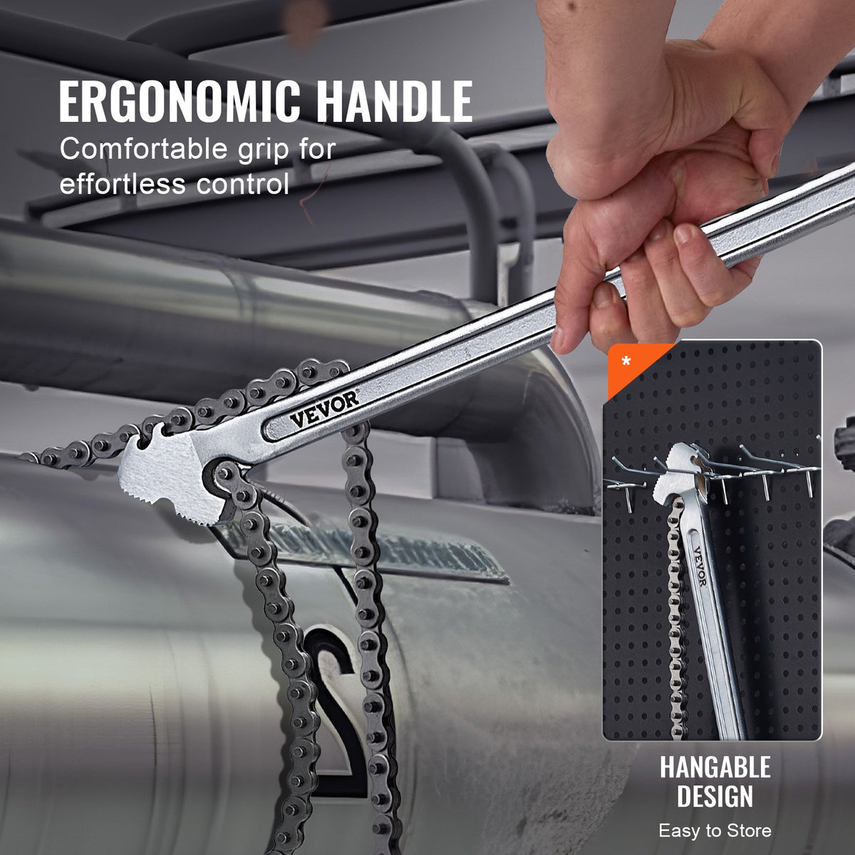 Chain Wrench, 48 inch Chain Pipe Wrench, 13.4 inch Diameter Capacity, CRV Reversible Pipe Fitting Tool Wrench V952-GQBSLT48INCHG4URHV0