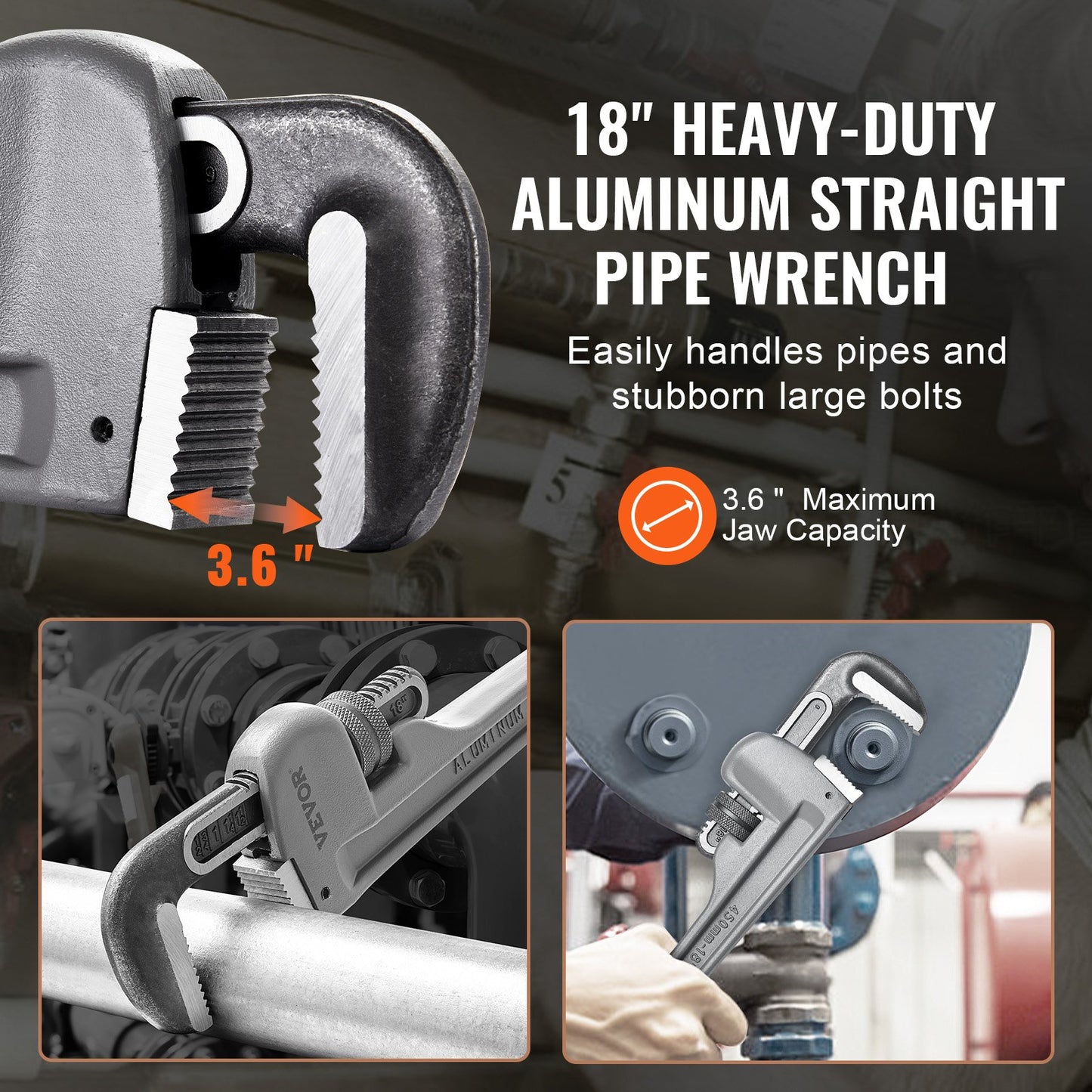 Pipe Wrench, 18" Aluminum Straight Pipe Wrench, Adjustable Plumbing Wrench, with High Strength Jaw and V952-GQBSZG18INCHV5JD7V0