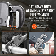 Pipe Wrench, 18" Aluminum Straight Pipe Wrench, Adjustable Plumbing Wrench, with High Strength Jaw and V952-GQBSZG18INCHV5JD7V0