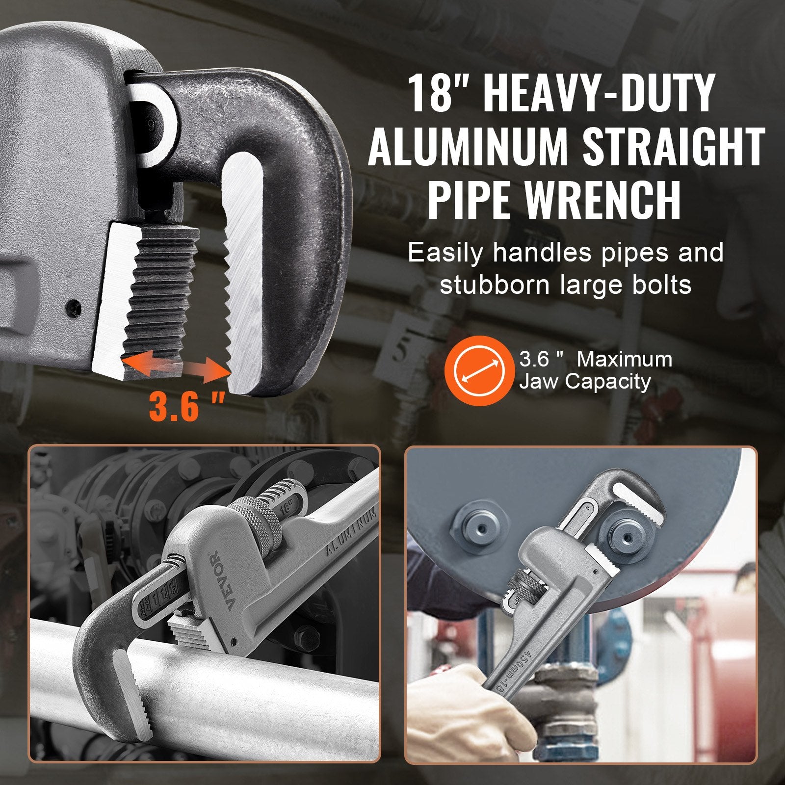 Pipe Wrench, 18" Aluminum Straight Pipe Wrench, Adjustable Plumbing Wrench, with High Strength Jaw and V952-GQBSZG18INCHV5JD7V0