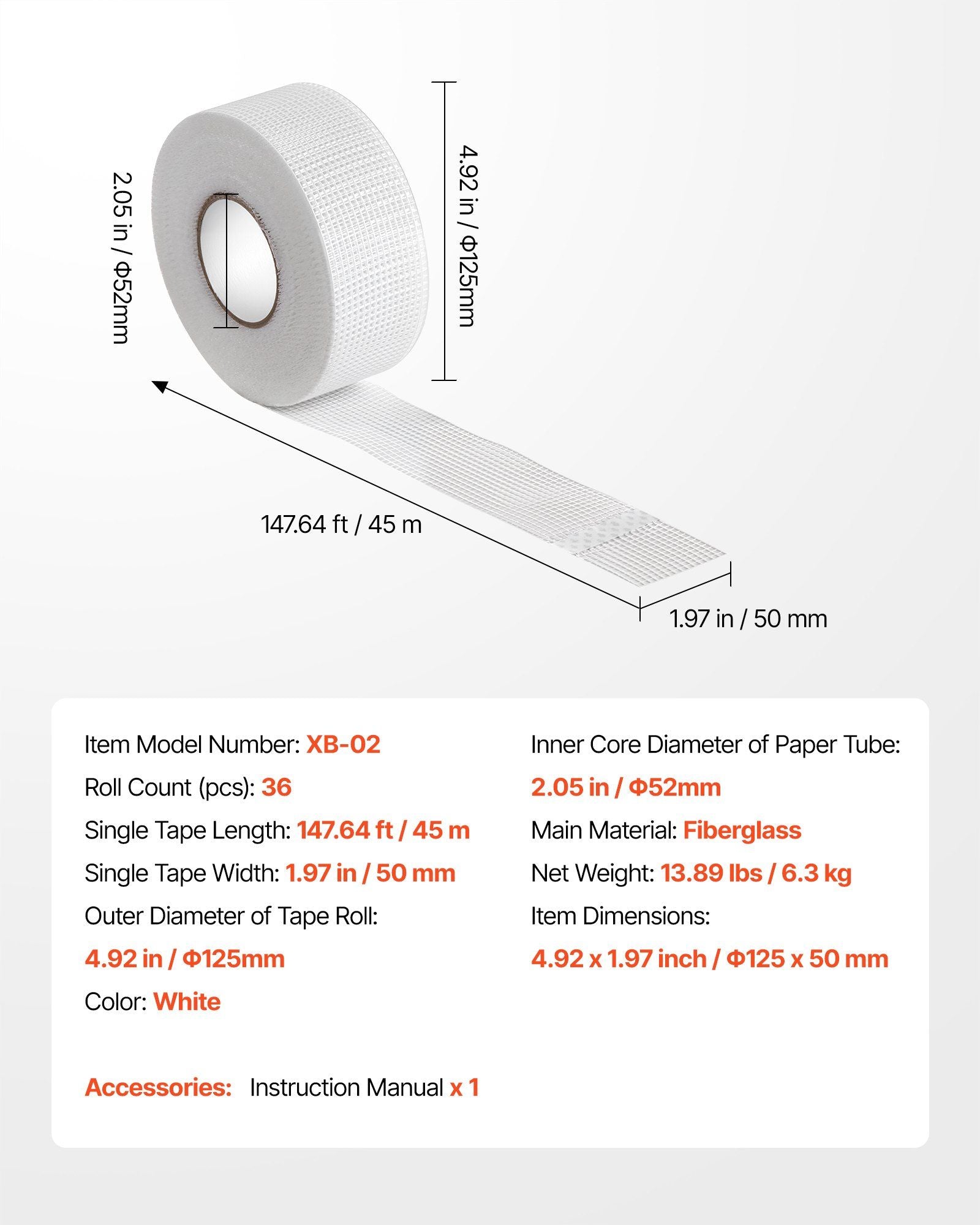 Drywall Mesh Tape, 50mm W x 45m L Self-Adhesive Fiberglass Drywall Joint Tape, 36 Rolls Dry Wall Patch for V952-GQJDZZBLXWW5W2VKJ001V0