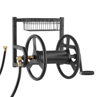 Wall Mounted Garden Hose Reel 125ft 5/8 in Metal Hose Reel with Basket V952-GQSSGJP125FTTLQ5I002V0