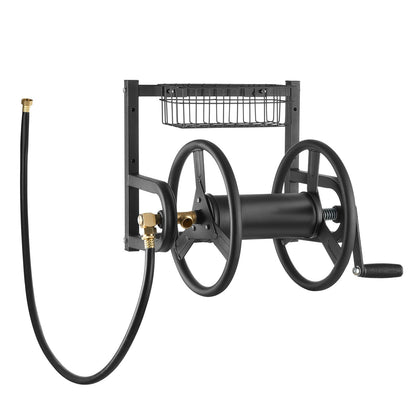 Wall Mounted Garden Hose Reel 125ft 5/8 in Metal Hose Reel with Basket V952-GQSSGJP125FTTLQ5I002V0