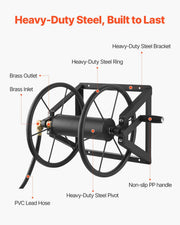 Wall Mounted Garden Hose Reel, Holds 200 ft 5/8-inch Manual Water Hose Winder, Heavy-Duty Steel, Outdoor Reel V952-GQSSGJP200FTIOUZW002V0