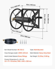 Wall Mounted Garden Hose Reel, Holds 200 ft 5/8-inch Manual Water Hose Winder, Heavy-Duty Steel, Outdoor Reel V952-GQSSGJP200FTIOUZW002V0