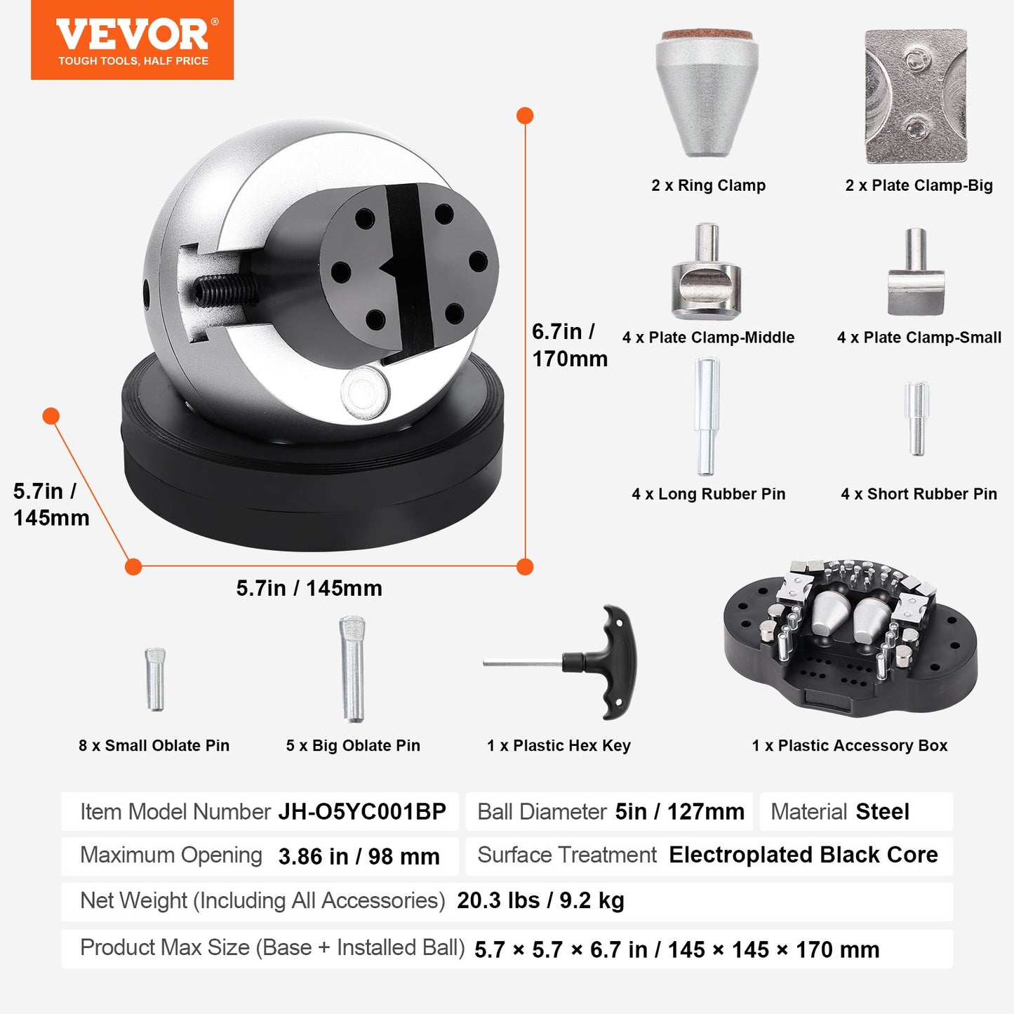 Engraving Block 5 inch Ball Vise Setting Jewelry Ball Vise Engraving with 34PCS Attachment and Rubber Base V952-GRSWNXZSZ00000001V0