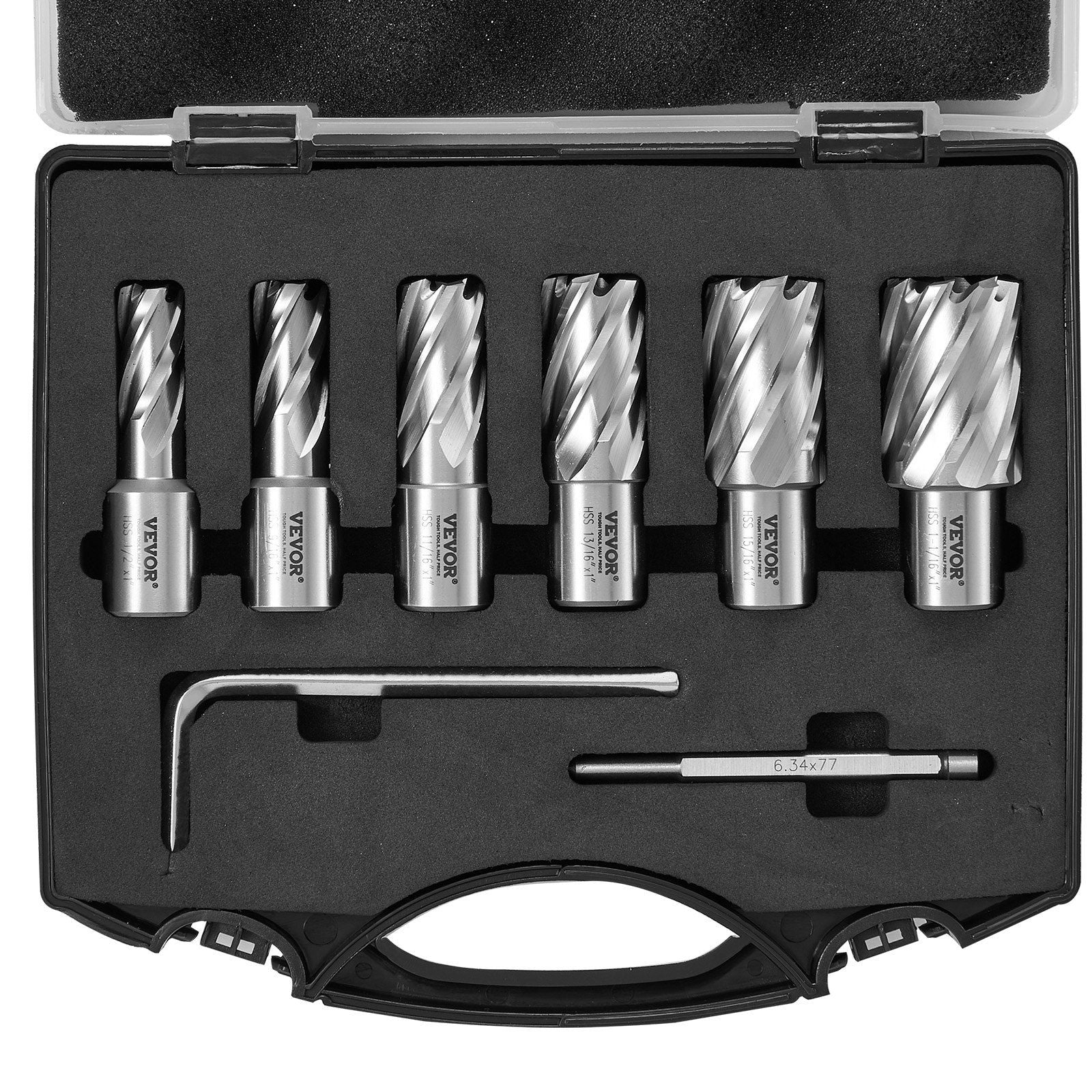 Annular Cutter Set, 6 pcs Weldon Shank Mag Drill Bits, 1" Cutting Depth, 1/2" to 1-1/16" Cutting Diameter, V952-GSGTZYC6J100O3DW2V0