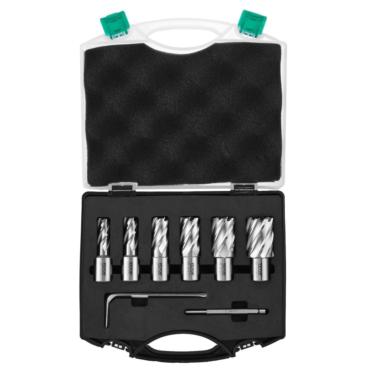 Annular Cutter Set, 6 pcs Weldon Shank Mag Drill Bits, 1" Cutting Depth, 1/2" to 1-1/16" Cutting Diameter, V952-GSGTZYC6J100O3DW2V0