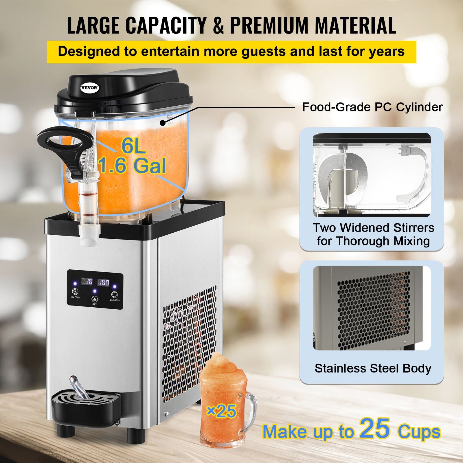 Commercial Slush Machine Frozen Drink Slushy Making Machine 6L/1.6 Gallons V952-GSJBXR16L220VKM9AV3