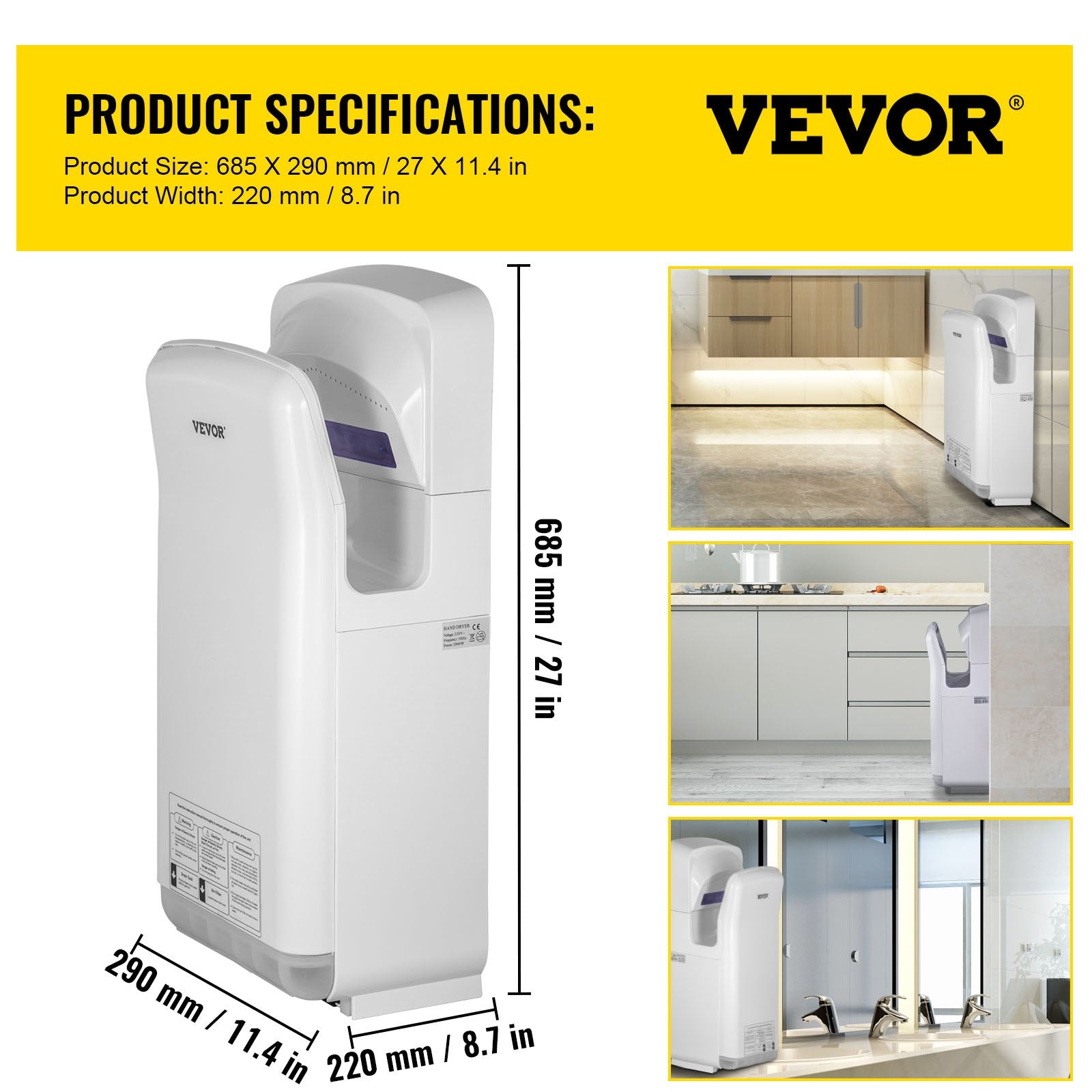 Jet Hand Dryer Blade Hand Dryer Automatic High Speed for Washroom White V952-GSJLSGSPQSBS-110PV3