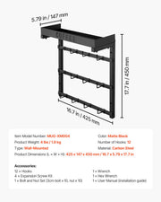 Coffee Mug Holder Wall Mounted w/ 12 Movable Hooks and Top Shelf Cup Rack V952-GSMKBGJBGSJSZUHL7V0
