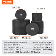 5-Piece Drum Bag Set, 1680D Oxford Fabric, Padded Drum Bags and Cases with 4.92 ft Detachable Shoulder Strap V952-GSNB1680DNJB9TCZYV0