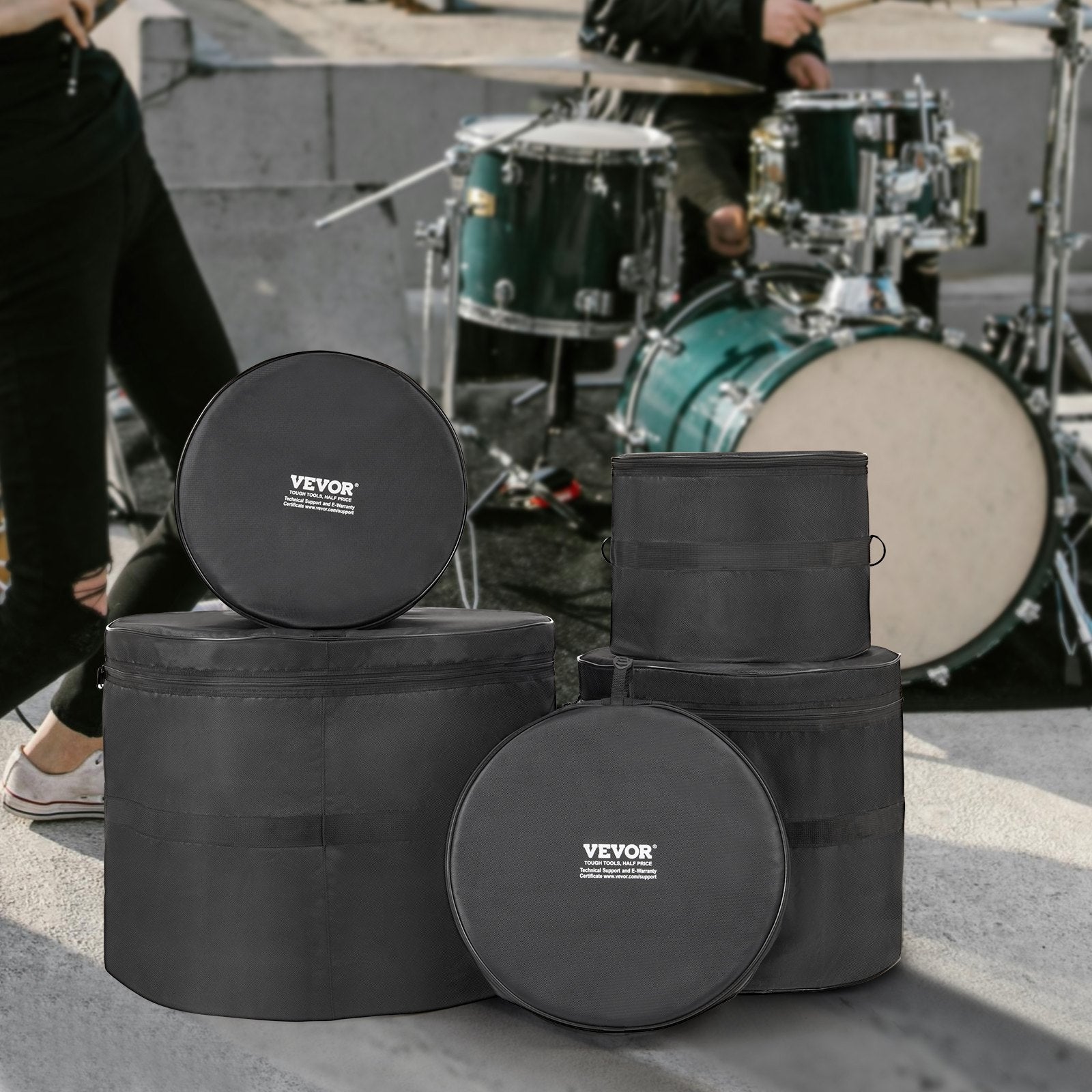 5-Piece Drum Bag Set, 1680D Oxford Fabric, Padded Drum Bags and Cases with 4.92 ft Detachable Shoulder Strap V952-GSNB1680DNJB9TCZYV0