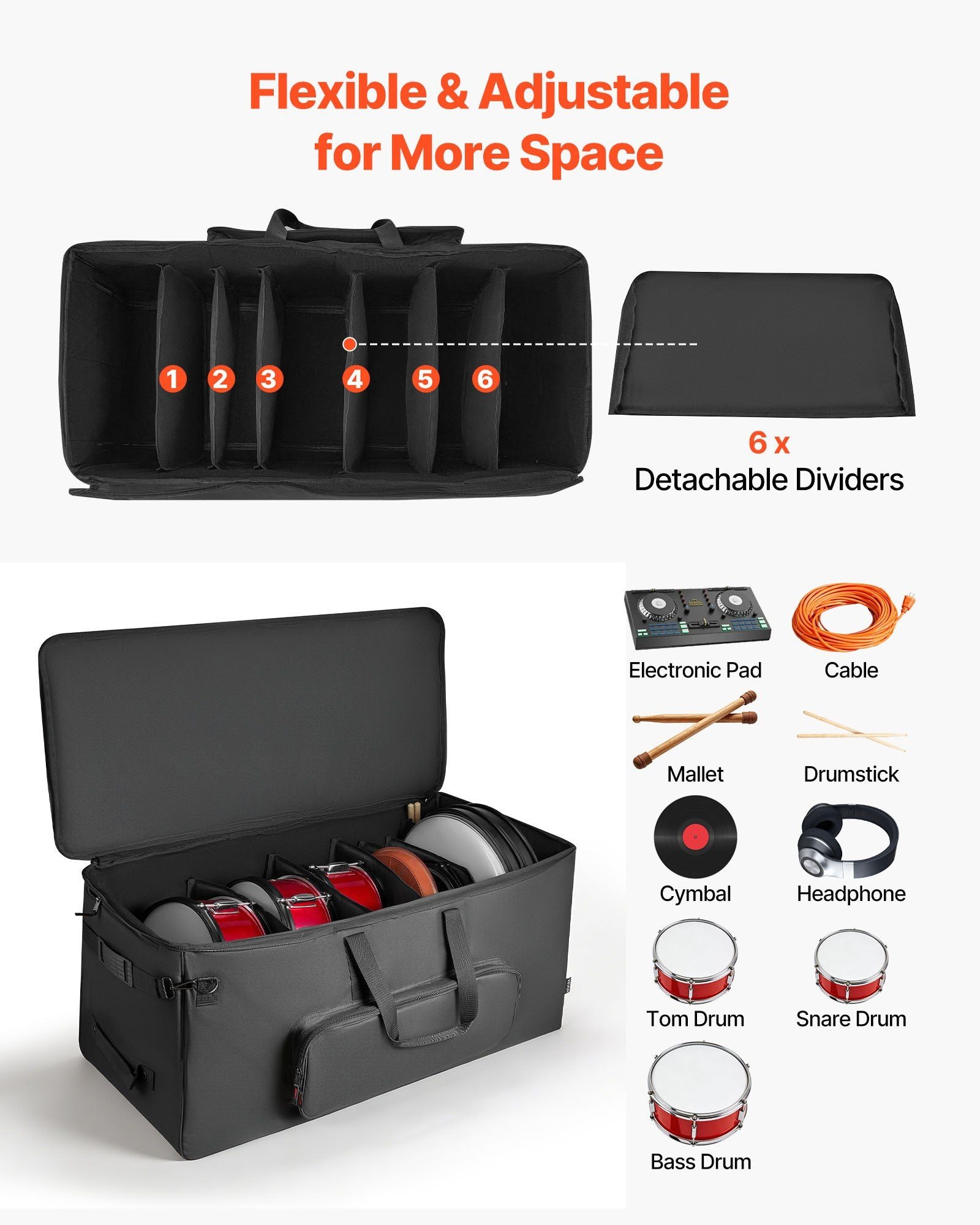 Electronic Drum Kit Bag, 600D, Padded Drum Bag with Wheels, Large 920 x 420 x 410 mm Interior, Lightweight V952-GSNBNJB1JTDZ6O9LU001V0