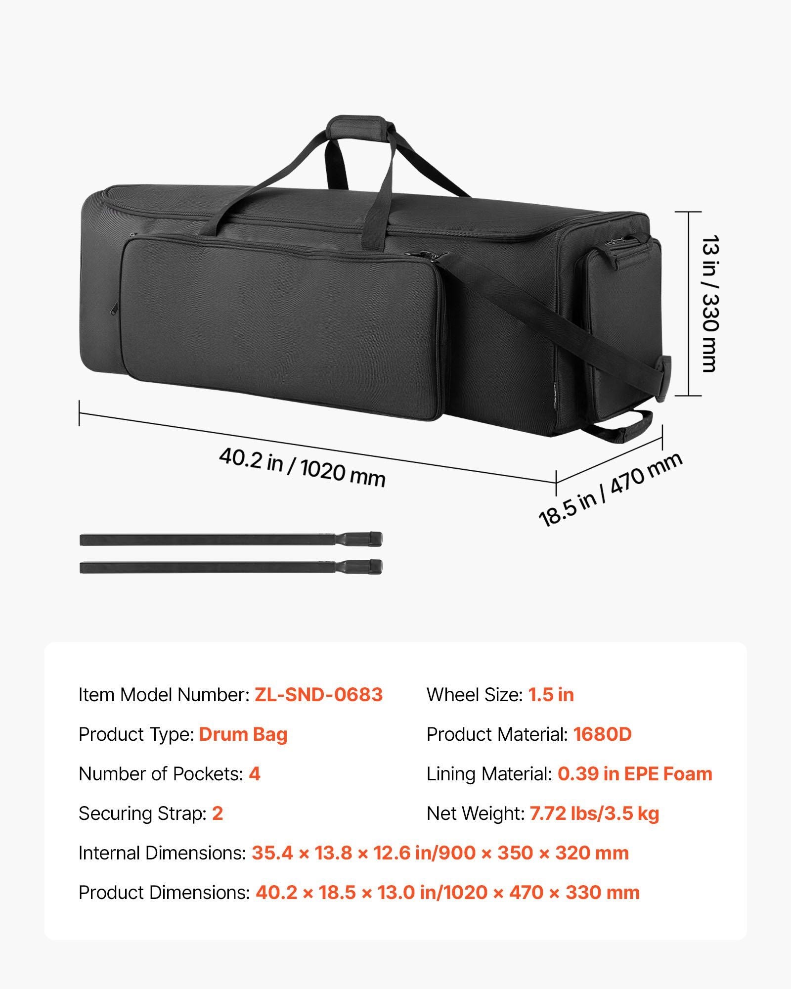 Drum Hardware Bag with Wheels, 1680D, Drum Set Equipment Carry Bag, Carrying Case with Sturdy Handle, Durable V952-GSNBNJB1JTGY2QNX6001V0