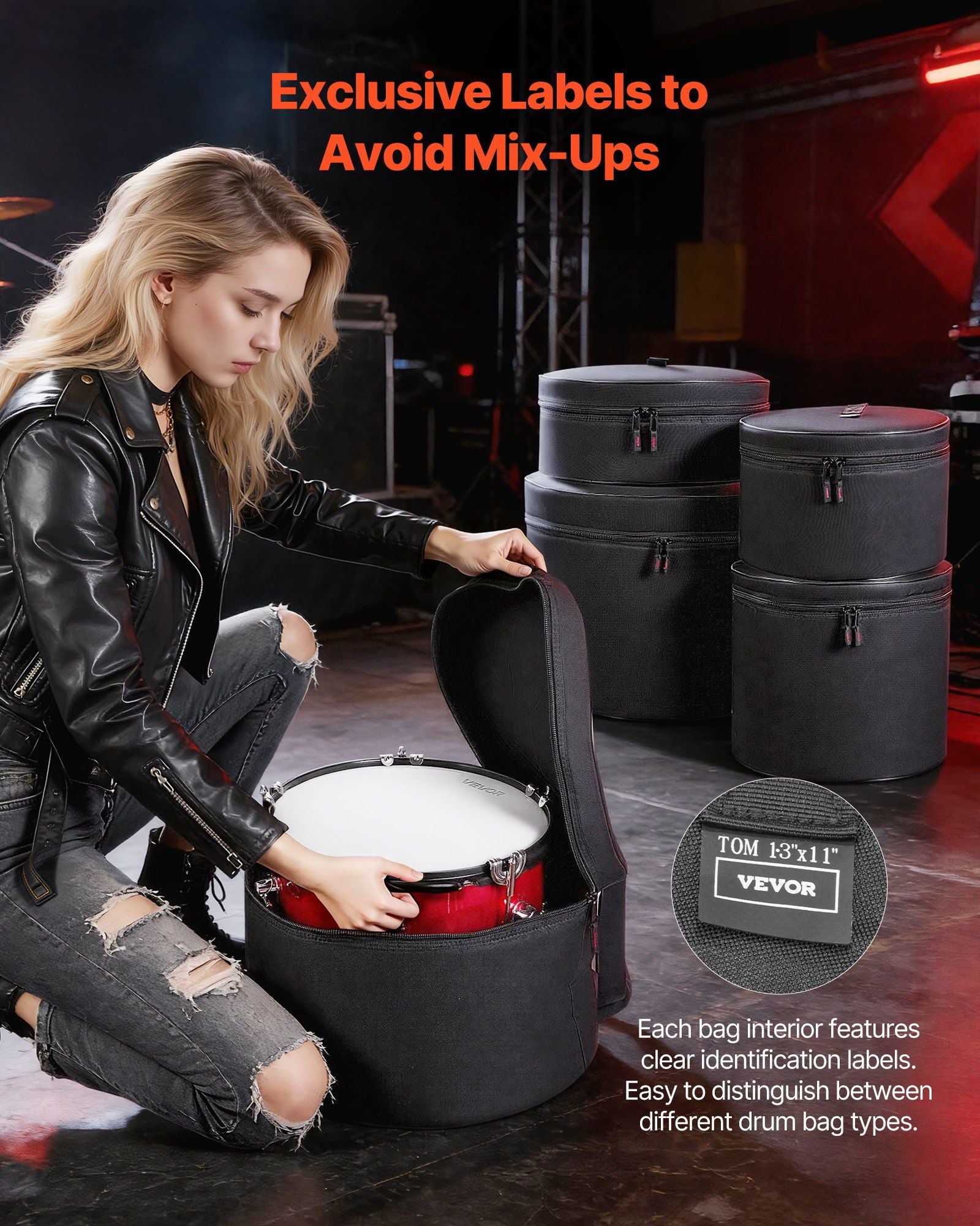 5-Piece Drum Case Set, 600D, Padded Drum Bags for Bass, Tom, and Snare, Thick Padding, Lightweight Protective V952-GSNBNJB5JTJZ56BHD001V0