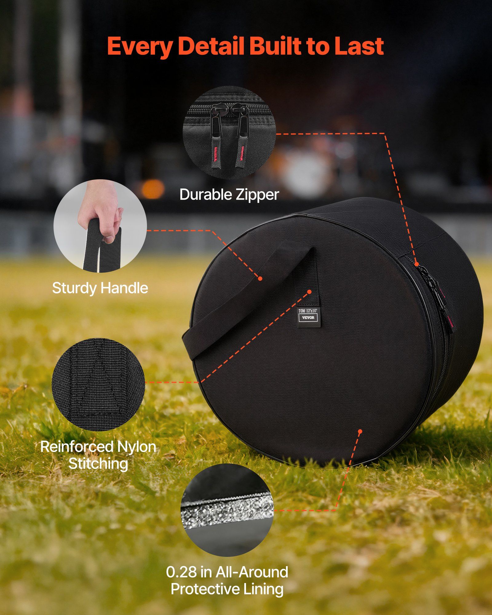 5-Piece Drum Case Set, 600D, Padded Drum Bags for Bass, Tom, and Snare, Thick Padding, Lightweight Protective V952-GSNBNJB5JTJZ56BHD001V0