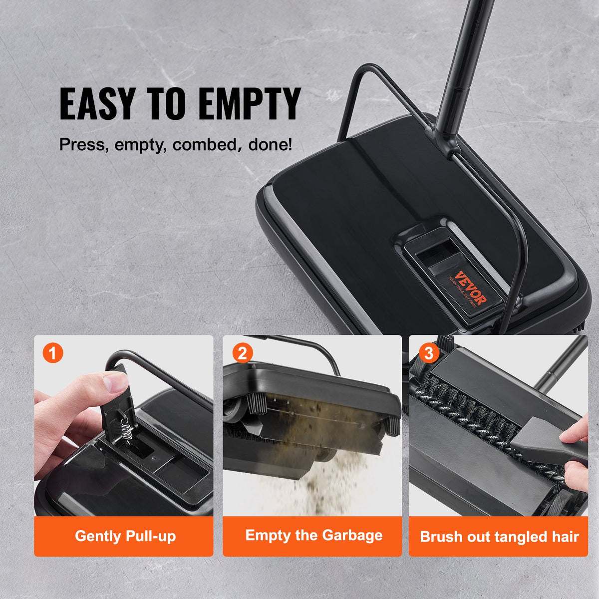 Carpet Sweeper, 200 mm Sweeping Paths, Floor Sweeper Manual Non Electric, 300 ml Dustbin Capacity with Comb V952-GSQSQBDDBDD11GAYDV0