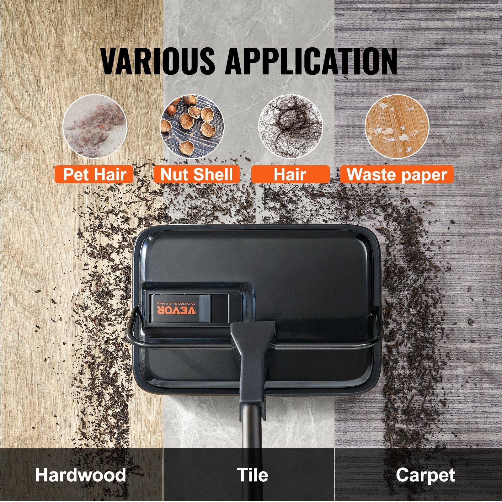Carpet Sweeper, 200 mm Sweeping Paths, Floor Sweeper Manual Non Electric, 300 ml Dustbin Capacity with Comb V952-GSQSQBDDBDD11GAYDV0