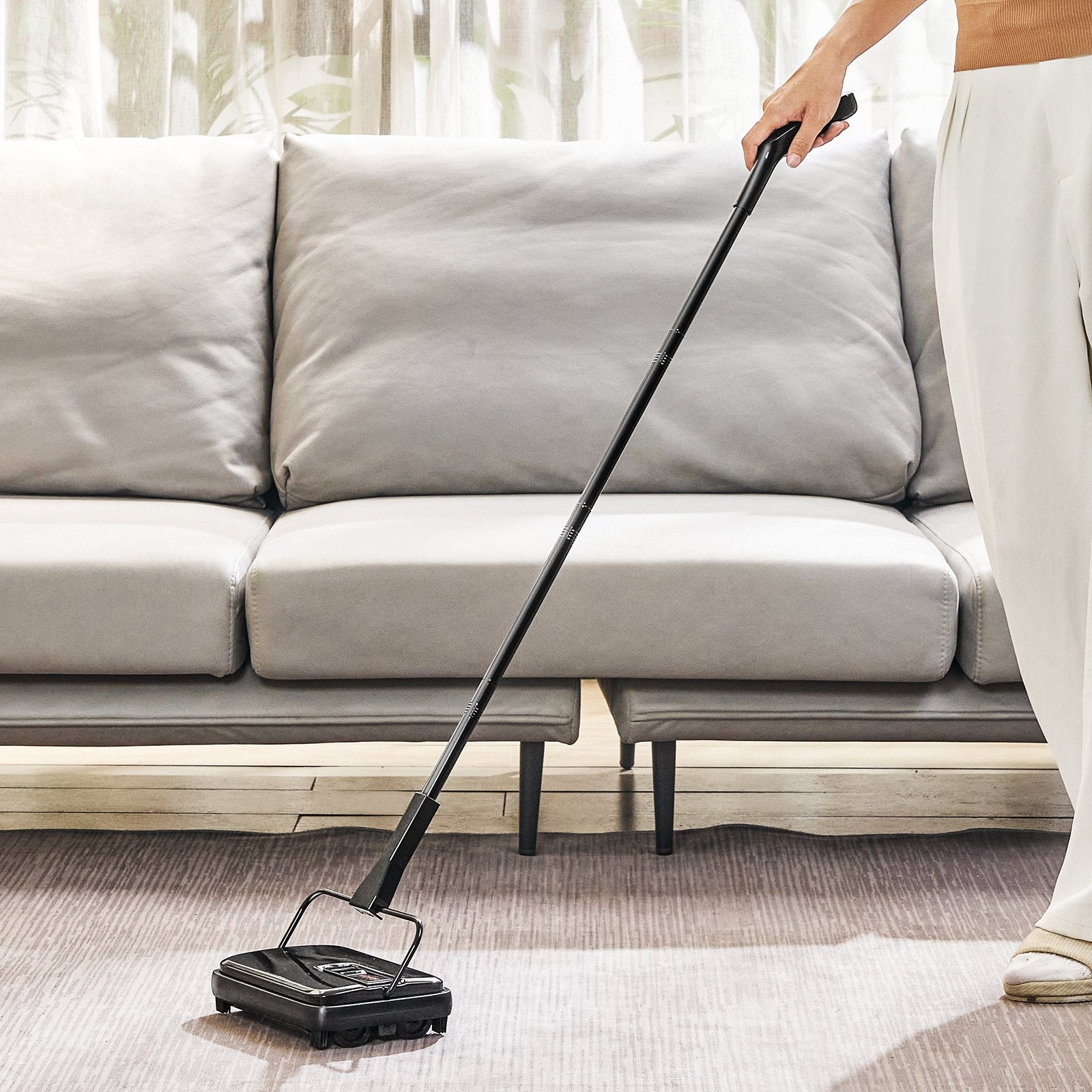 Carpet Sweeper, 200 mm Sweeping Paths, Floor Sweeper Manual Non Electric, 300 ml Dustbin Capacity with Comb V952-GSQSQBDDBDD11GAYDV0