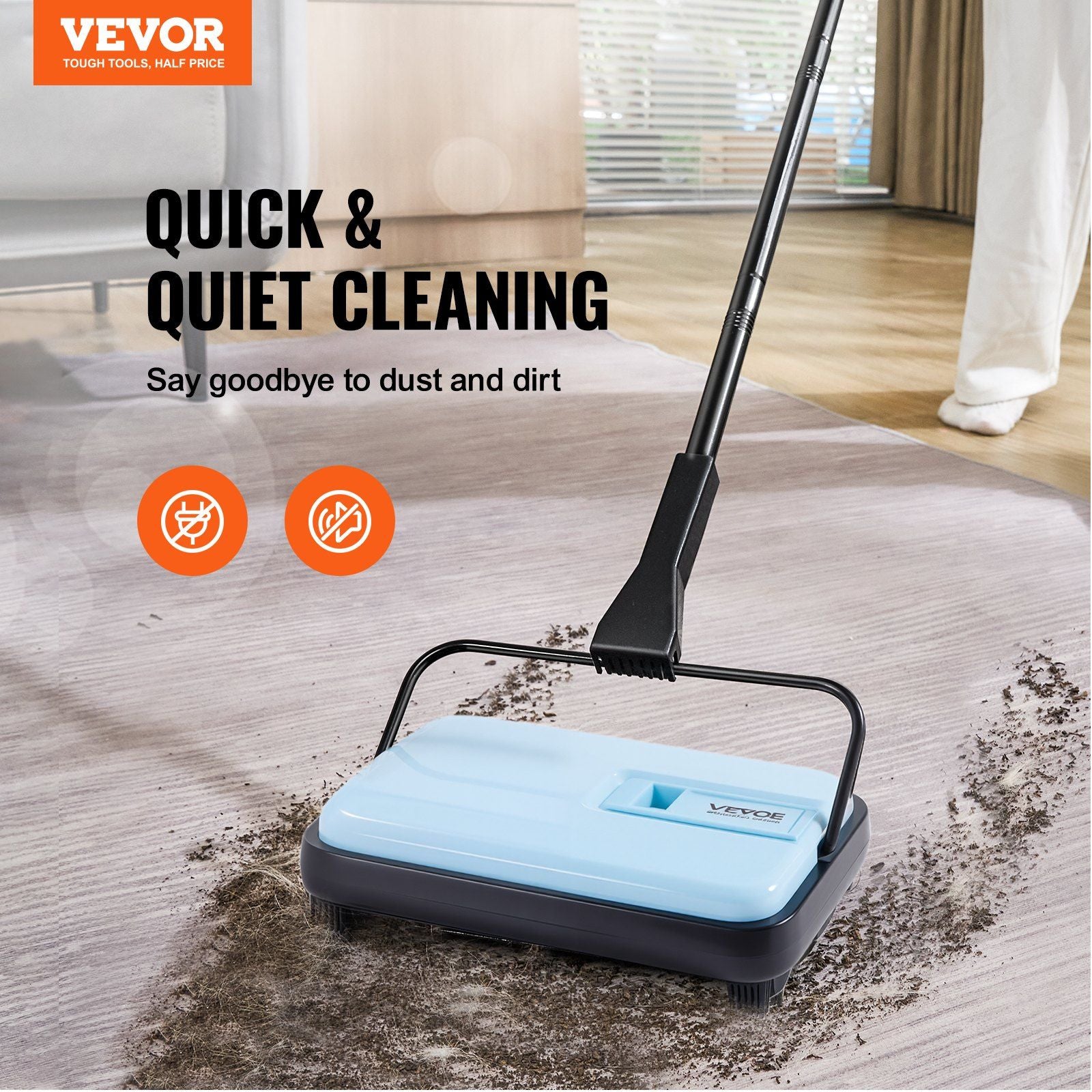 Carpet Sweeper Manual, Floor Sweeper with 300 ml Dustbin Capacity Easy to Empty, 17 cm Cleaning Width for V952-GSQSQBDDBDDSY8CF2001V0