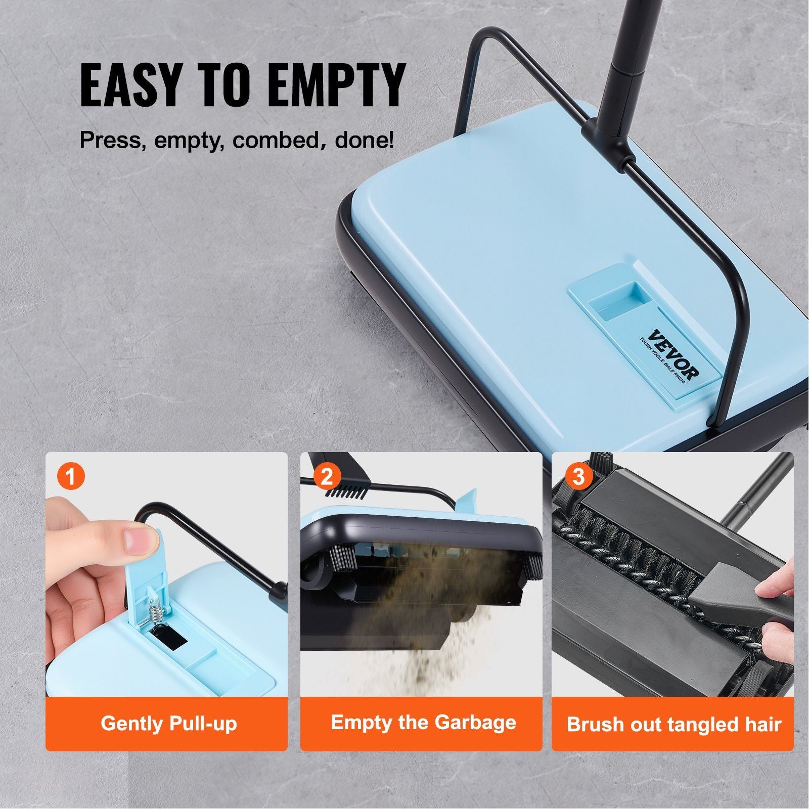 Carpet Sweeper Manual, Floor Sweeper with 300 ml Dustbin Capacity Easy to Empty, 17 cm Cleaning Width for V952-GSQSQBDDBDDSY8CF2001V0