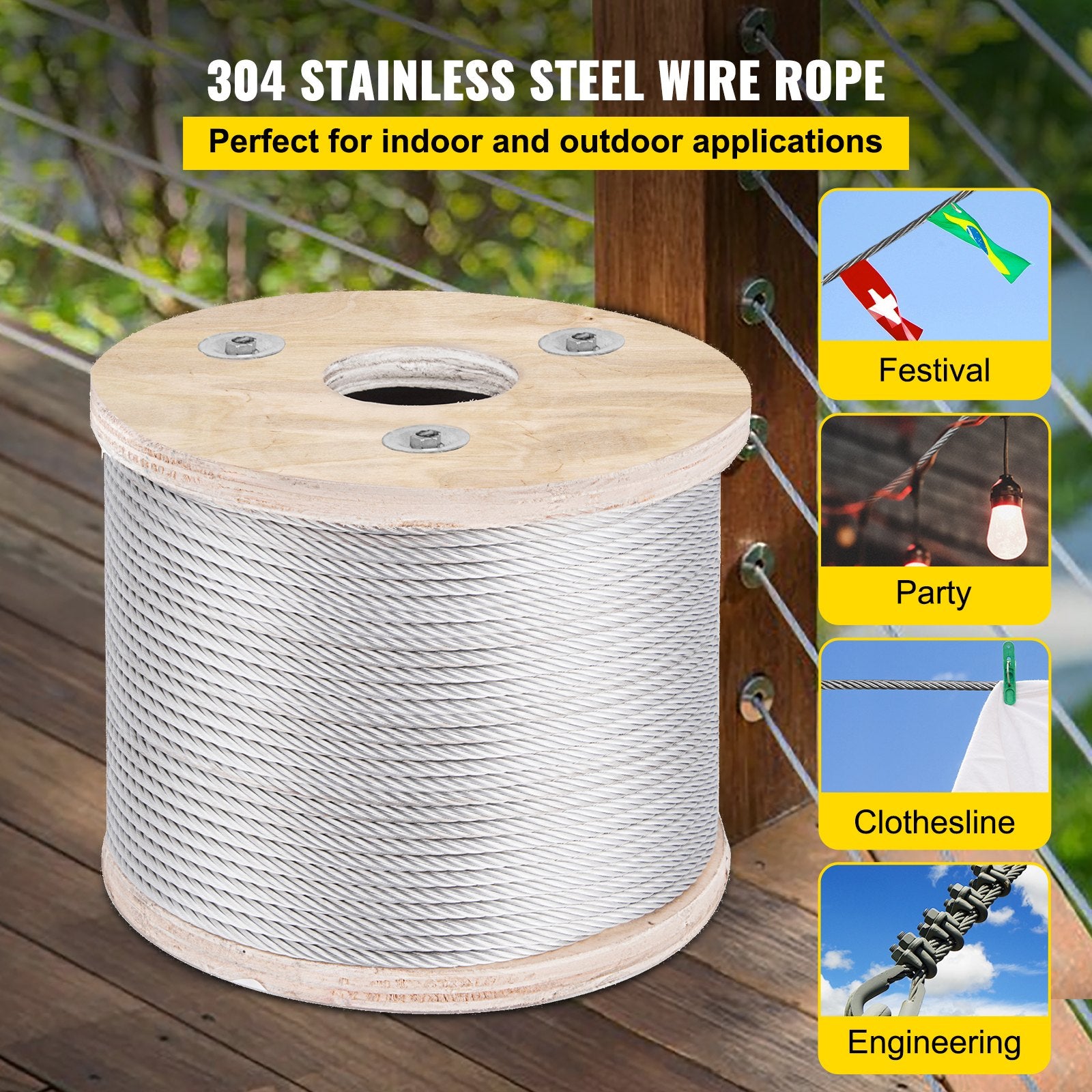 304 Stainless Steel Wire Rope Cable 4.8 mm 7x19 76 m reel V952-GSS7X19-4.8MM76M1V0
