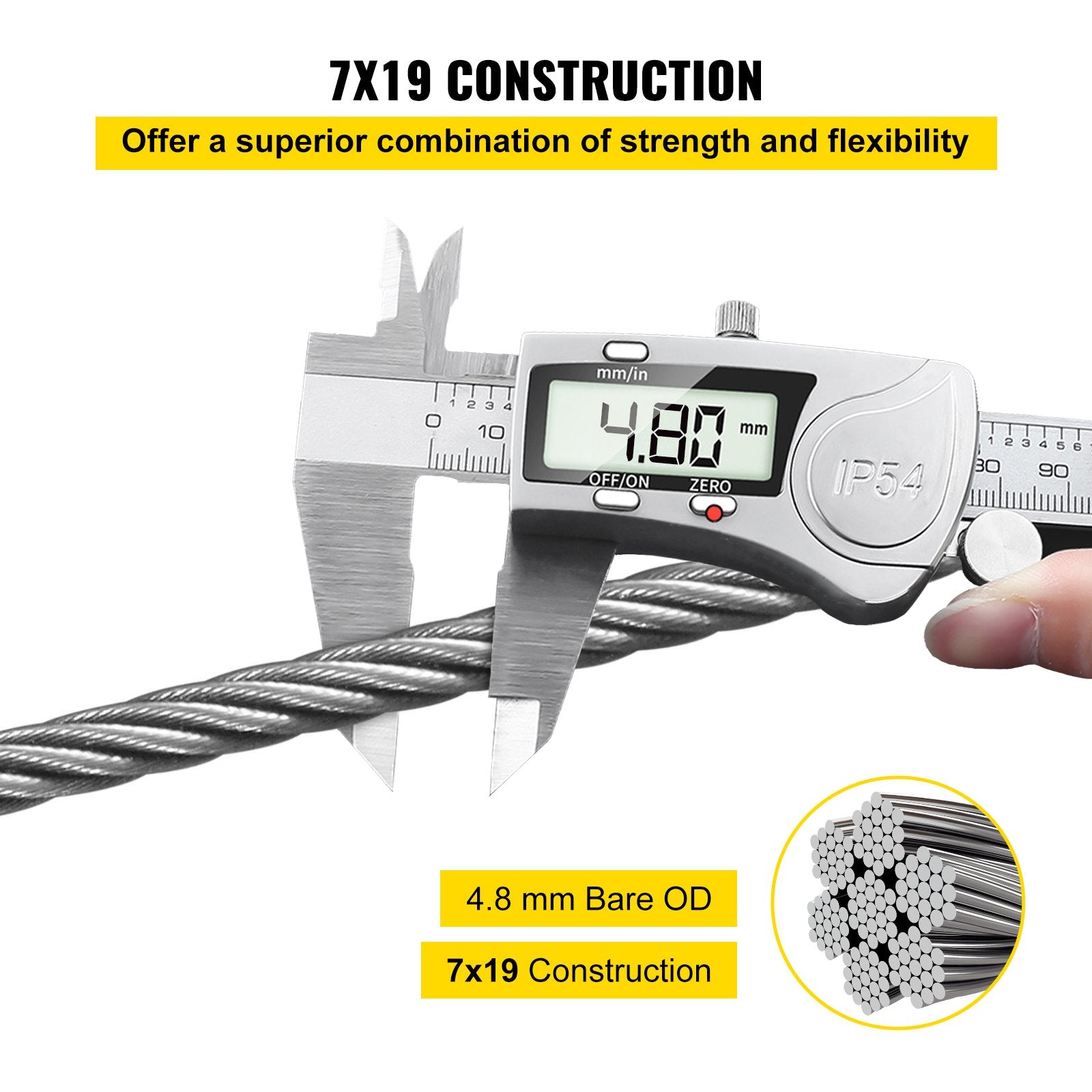 304 Stainless Steel Wire Rope Cable 4.8 mm 7x19 76 m reel V952-GSS7X19-4.8MM76M1V0