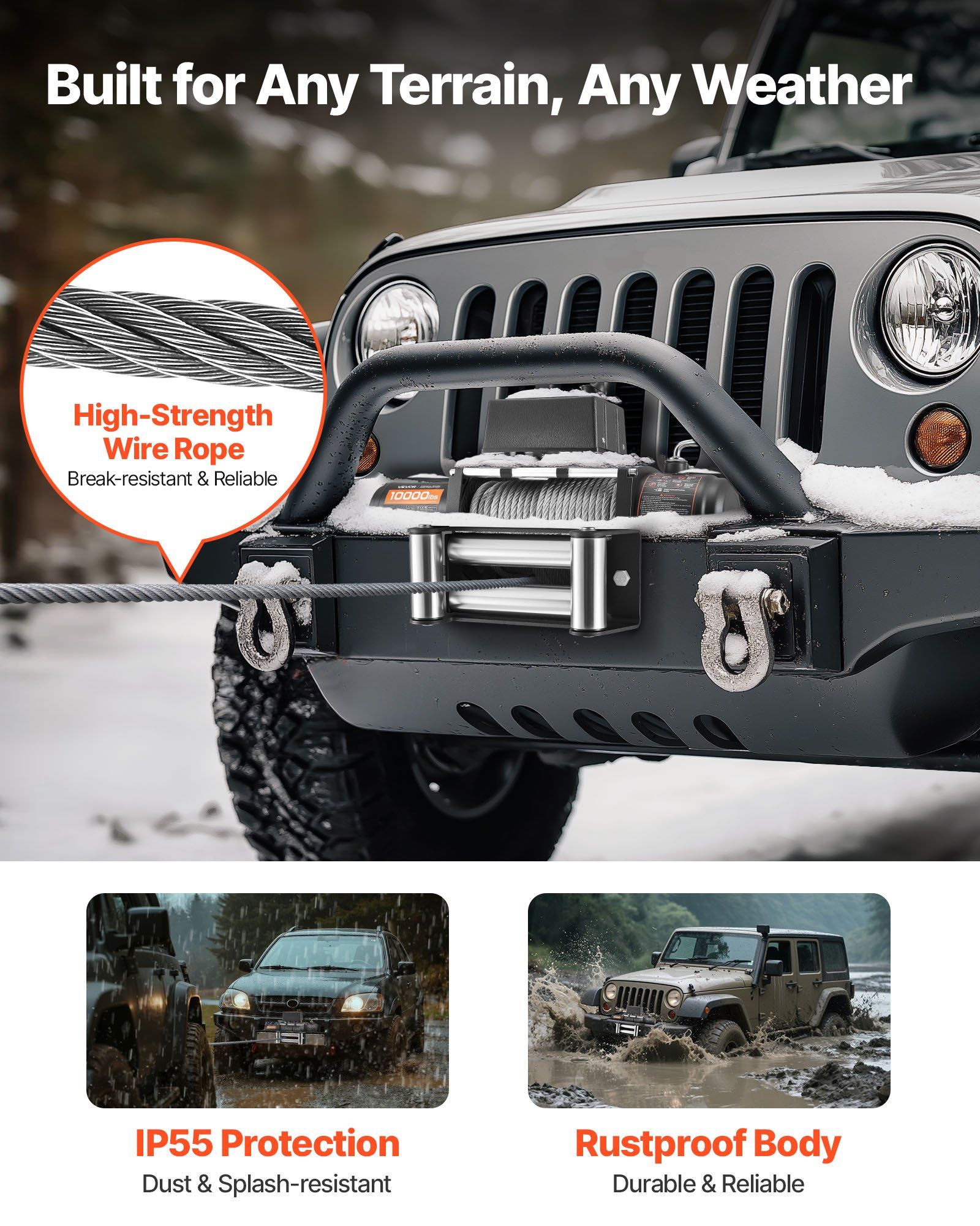 Electric Winch, 4500 kg Load Capacity, 12V DC Truck Winch with 8.3 mm x 19.8 m Steel Rope, Wireless & Wired V952-GSSDDJP10000NEA5P001V9