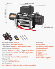 Electric Winch, 4500 kg Load Capacity, 12V DC Truck Winch with 8.3 mm x 19.8 m Steel Rope, Wireless & Wired V952-GSSDDJP10000NEA5P001V9