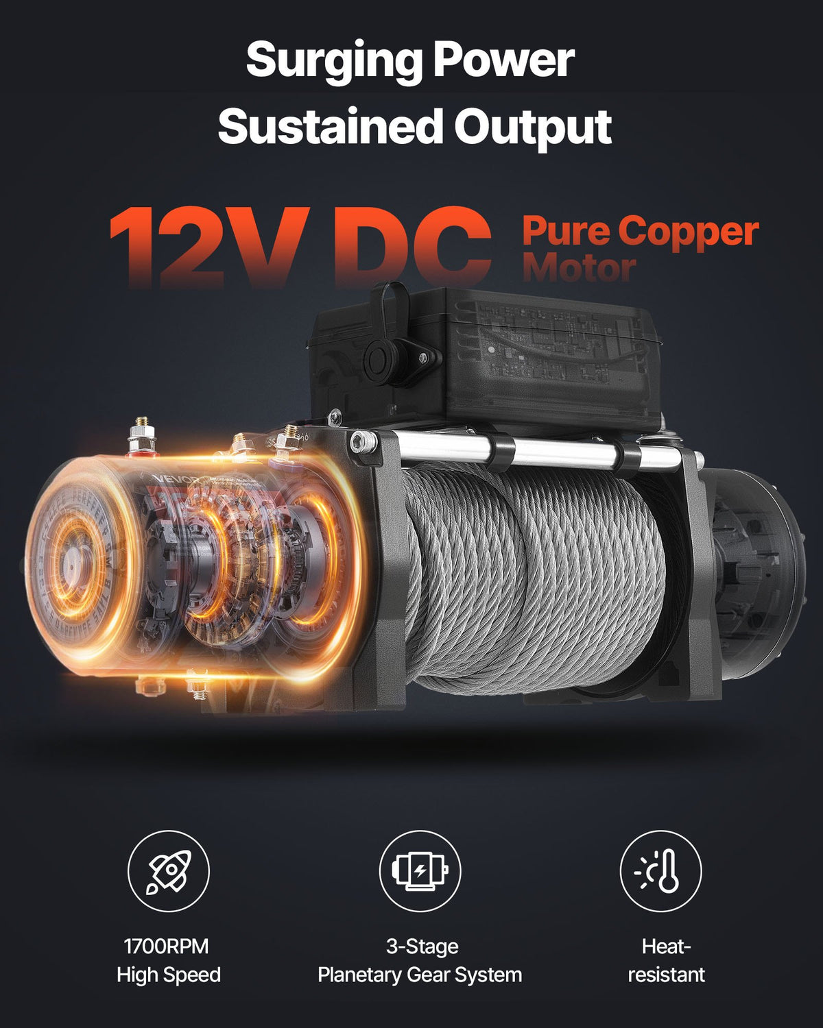 Electric Winch, 5400 kg Load Capacity, 12V DC Truck Winch with 9.1 mm x 24 m Steel Rope, Wireless & Wired V952-GSSDDJP120003DUL4001V9